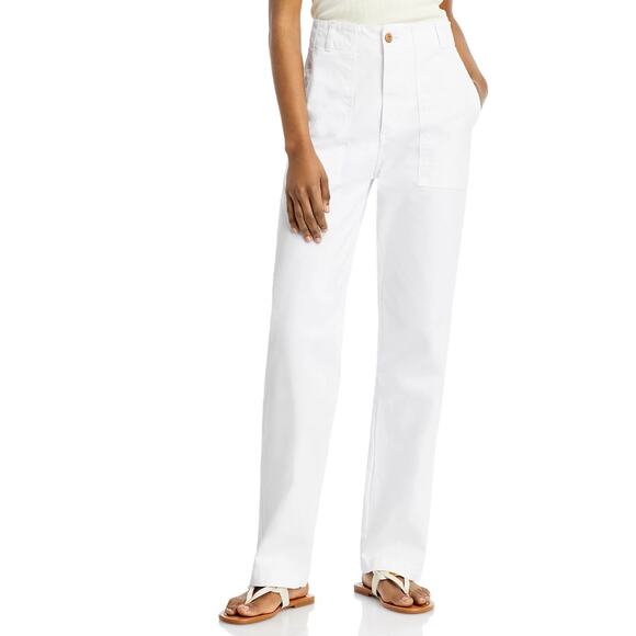 KULE WOMENS TROUSER SIZE 8 THE CITY PANTS MADE IN ITALY STRAIGHT TWILL WHITE NEW - Picture 1 of 12